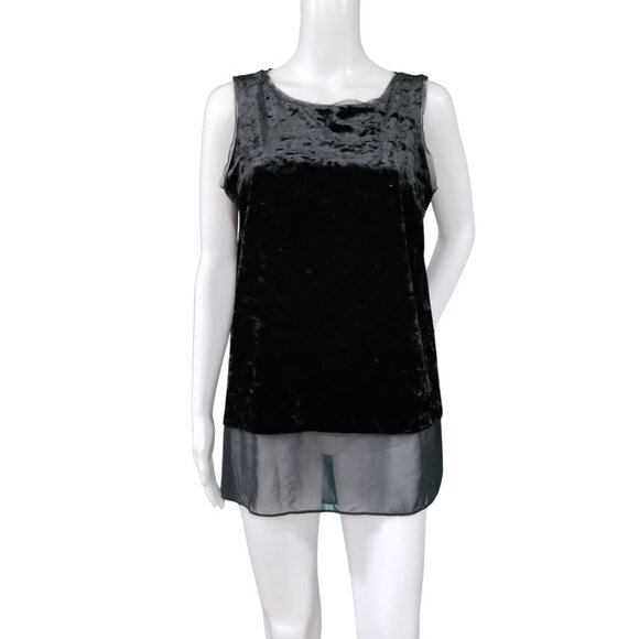 Simply Vera Vera Wang Black Velvet & Sheer Burnout Sleeveless Tunic Top Medium - Picture 3 of 13